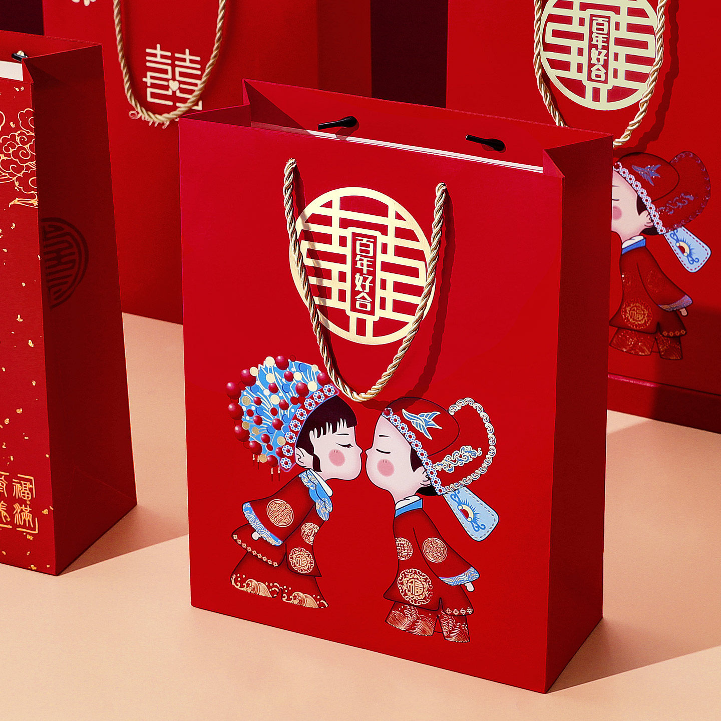 结婚大号礼品袋手提袋婚礼回礼喜糖盒子伴手礼盒装糖果包装盒空盒