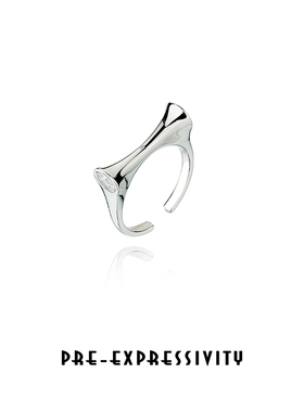 PRE-EXPRESSIVITY未来城市隧道不规则镶钻符号开口镀白金原创戒指