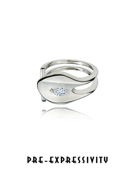 2045系列 U型飞船戒指 925银 白金色 纯银开口戒指饰品时尚