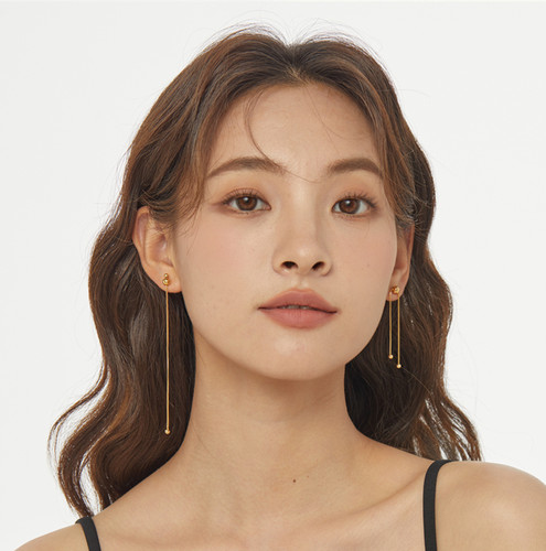极简黄铜女不对称可调节耳环流苏