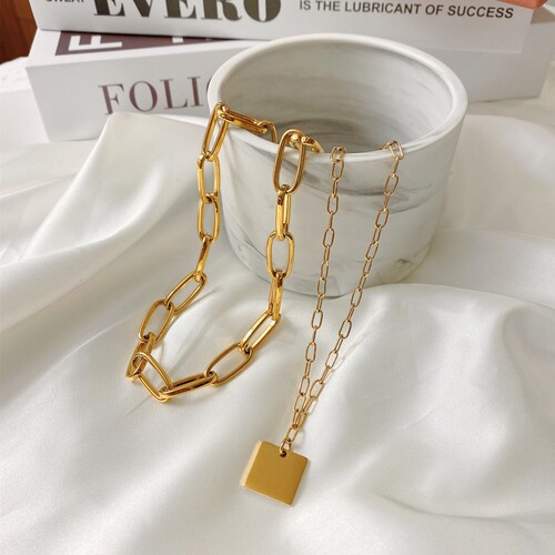 pdo金色素链欧美简约chic方块