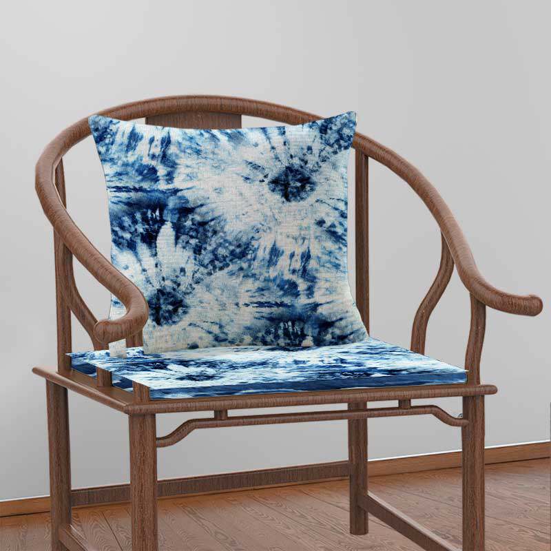 海绵坐垫高精密沙发垫子扎染图案蓝染复古茶楼书房圈椅太师椅子垫