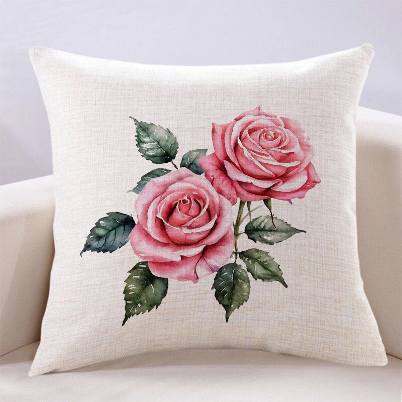 粉色玫瑰唯美花卉抱枕现代简约田园风客厅沙发靠垫卧室睡觉大靠背