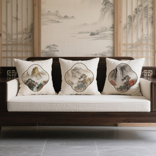 新中式山水抱枕宋氏美学客厅沙发