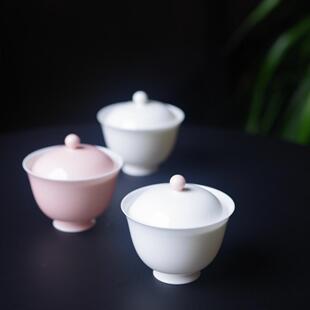 考工茶事景德镇全手工小盖碗80ml粉玉珠茶具茶器