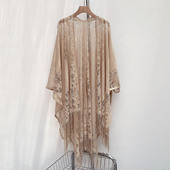 日单百搭咖色镂空网纱防晒披肩夏季 轻薄空调房斗篷可配旗袍2001