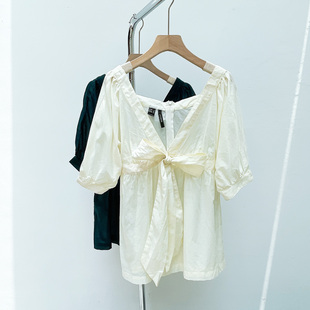 欧美单夏季 衬衣显瘦V领套头衫 蝙蝠袖 休闲风上衣841 纯棉短袖