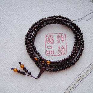 单珠直径3.5毫米216粒小叶紫檀佛珠手串金珀隔珠手链女