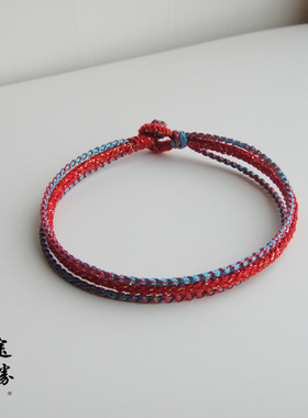 洒鑫双蓝正红四面佛手绳手链原创