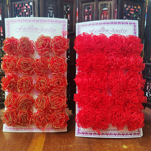 厦门结婚春花闽南满月喜庆庆典大红头花婚庆婚嫁娶习俗回礼发夹花