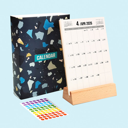 台历简约实木底座厚卡纸