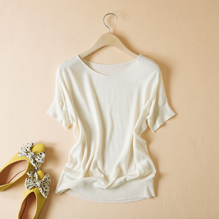 舒适手感绢丝短袖薄针织套头衫夏季新款小众设计感通勤T恤上衣女