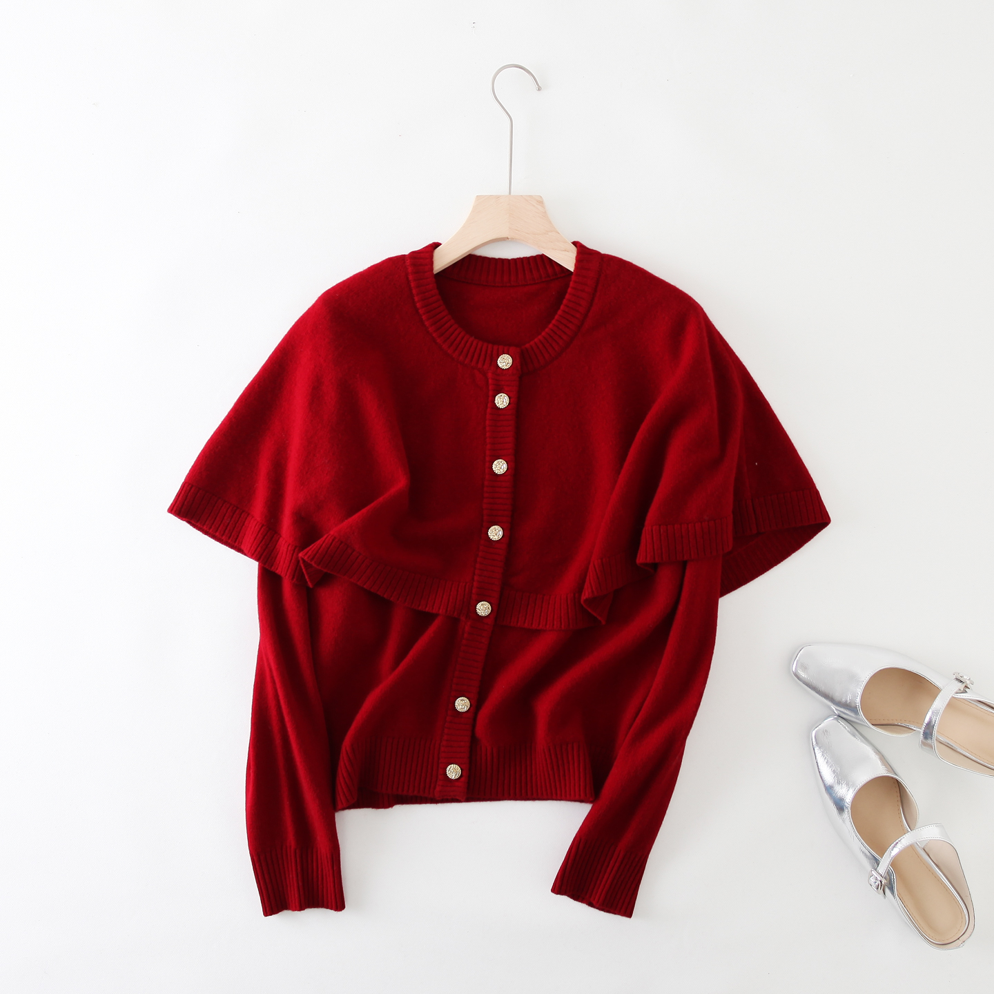 斗篷披肩针织开衫春秋新款 篙级感显瘦小香风单排扣设计感上衣女