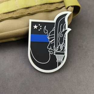 蓝版关公PVC胶章战术夜光魔术贴臂章国旗忠勇关羽士气章户外包贴