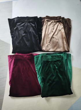 春秋冬a字丝绒中长款女士复古淑女高腰裙半身裙黑色酒红色褐色