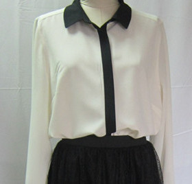 DRESS STORE欧美大牌 新款时尚休闲白色衬衫相色撞色长袖衬衫