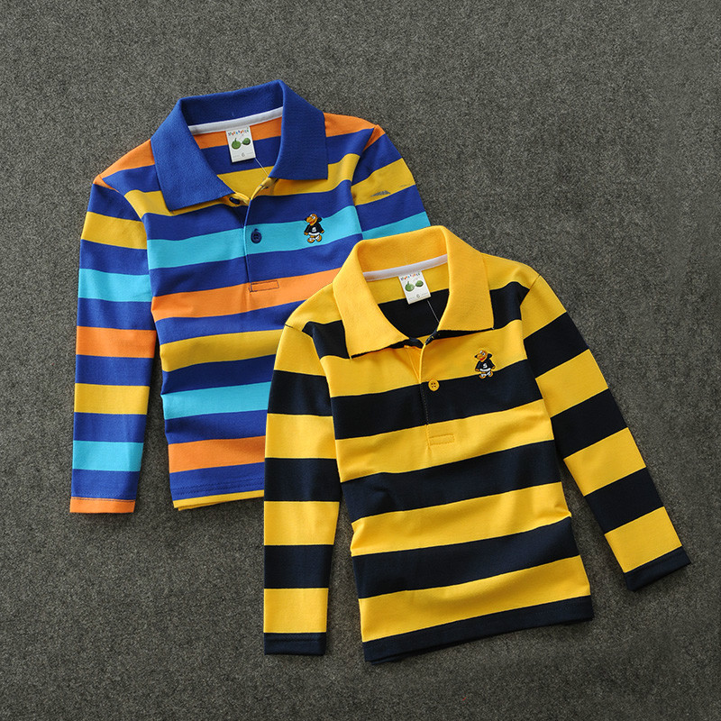 中大童条纹小孩春秋薄款翻领t恤