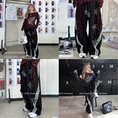 美式 宽松直筒阔腿长裤 复古刺绣设计感弯刀裤 女大码