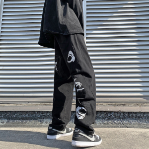 MK27*P55 控78 22春款/港风百搭潮直筒 宽松大口袋印花牛仔裤男图片