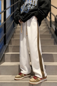 AK92*P55 控78元 主推品质款 直筒宽松拼接条纹 加绒加厚休闲裤男图片