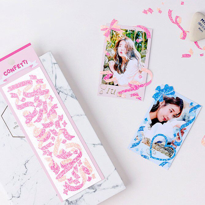 韩国wannathis闪粉蝴蝶结丝带贴纸手账日记追星小卡彩带装饰素材