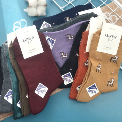 鹿人春秋冬季硅胶防裂女袜子