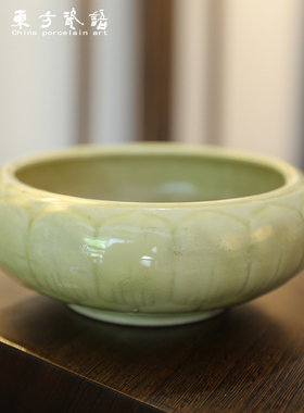 共和官窑七八十年代笔洗老汝瓷国营厂青瓷陶瓷煤烧摆件原产地