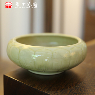 共和官窑七八十年代笔洗老汝瓷国营厂青瓷陶瓷煤烧摆件原产地