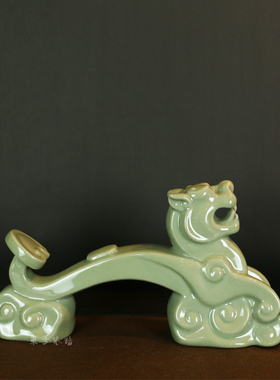 朱文立2006年作品如意虎风水摆件收藏品玄关家居饰品汝瓷汝窑摆件