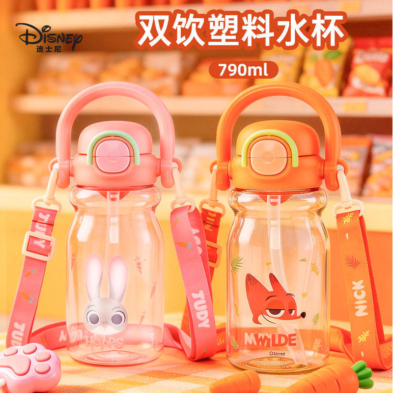 迪士尼儿童水杯上学专用双饮大容量水壶幼儿园宝宝直饮吸管杯