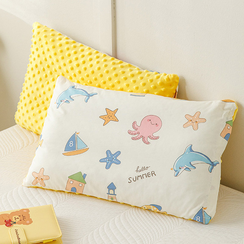乐加家纺ab面30*50cm豆豆绒枕头a类儿童枕大童枕卡通枕芯可拆卸y