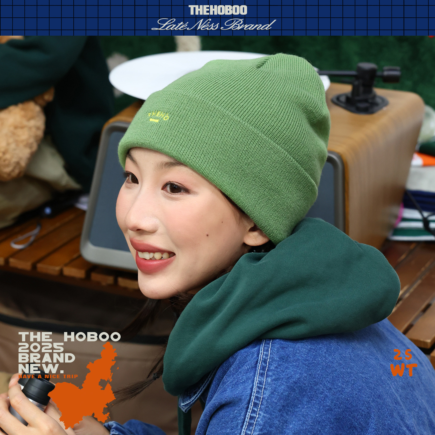 原创小刺绣针织帽女秋冬保暖毛线帽男帽子冷帽显脸小抹茶绿个性帽