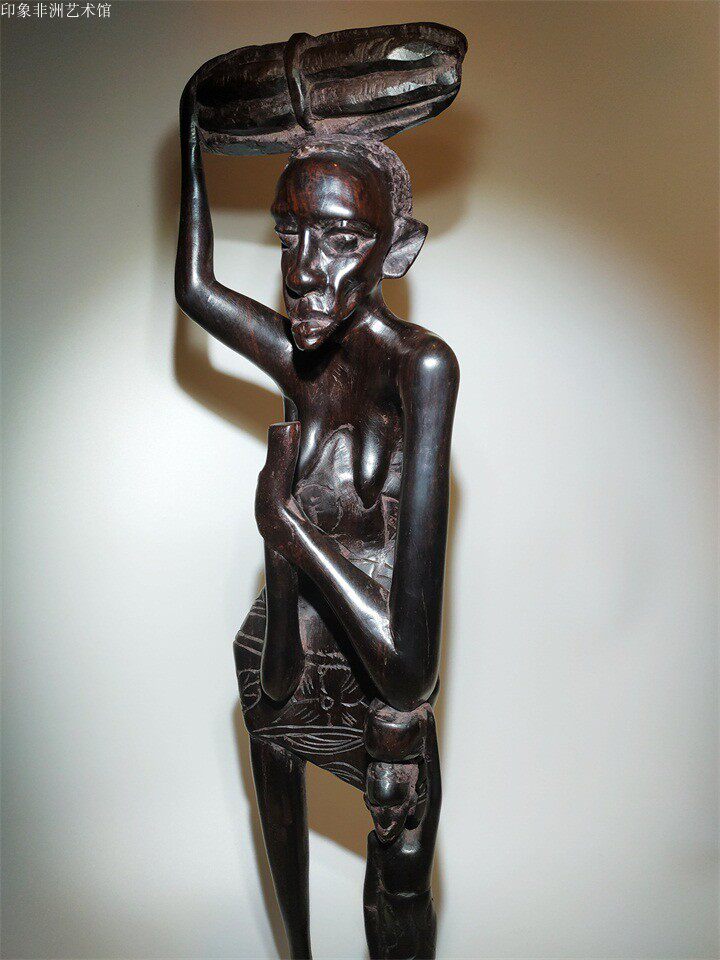 100%非洲原装进口黑木雕乌木人像雕母亲母子情坦桑尼亚家居收藏