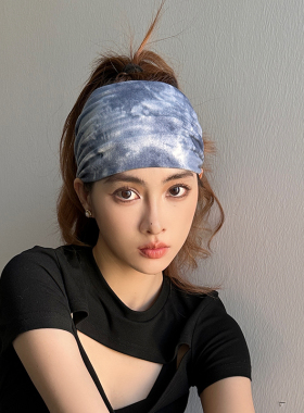混色扎染发带女士运动瑜伽发带跑步时尚头带超宽边吸汗遮白发发饰