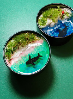 海豚月牙浅海湾海岛灯塔微缩山海洋鲸鱼造景观粉色荧光沙滩礼物