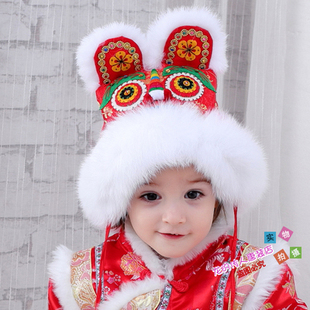 成人虎头帽冬装中国风婴幼儿百天周岁抓周加棉老虎帽子过年虎头帽