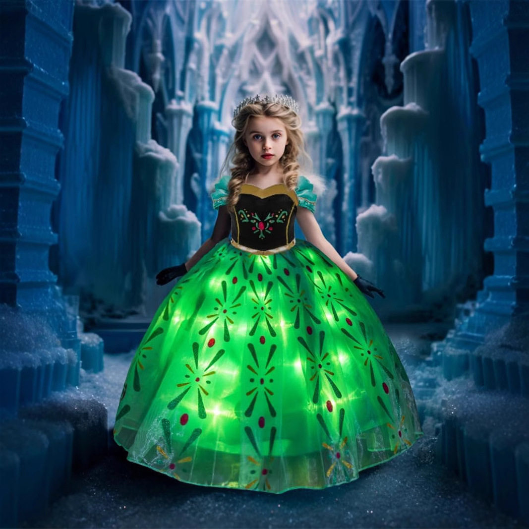 女童安娜发光公主裙六一表演裙