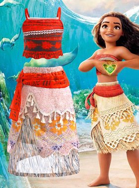 女童海洋奇缘莫阿娜公主裙moana同款表演服装原始人演出服牧民