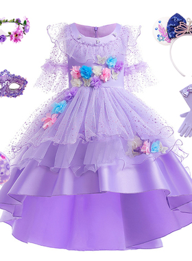 女童拖尾礼服裙欧美外贸童装魔法满屋花仙子裙子六一舞台表演服夏
