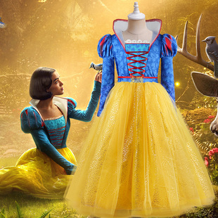 万圣节角色扮演服装女童白雪公主长裙儿童舞台演出连衣裙长袖立领