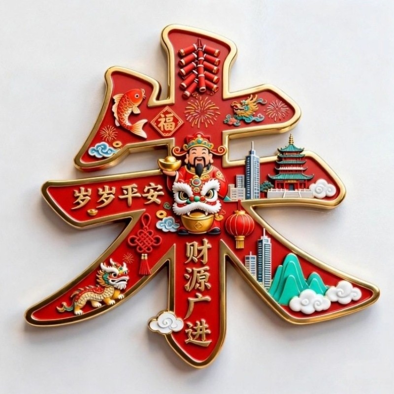 新年马年喜庆姓氏百家姓朱姓国潮金属磁吸冰箱贴装饰贴文创伴手礼