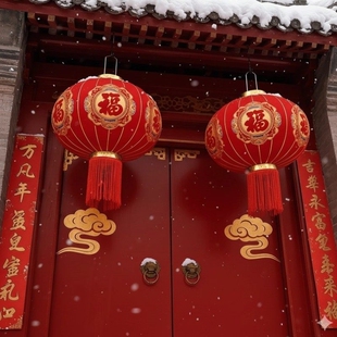 新年福字灯笼大红色乔迁大门口喜婚事植绒挂饰一对阳台院子户外装