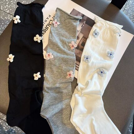 春夏时尚花朵简约小众韩系小腿堆堆袜中筒ins潮袜堆堆袜女