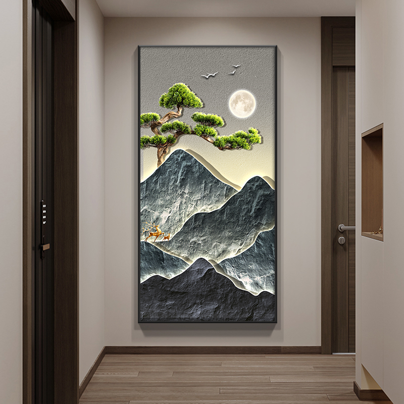 新中式玄关装饰画迎客松挂画2打03新壁款01010免孔入户正对门过道