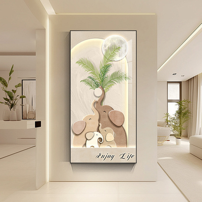 定做现代简约装饰玄画奶风绿道植竖版进壁画高挂档关走廊过门大象