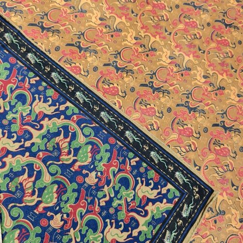 复古东方70方巾香云冠乐皱双面色手工卷边国风丝巾围巾披肩