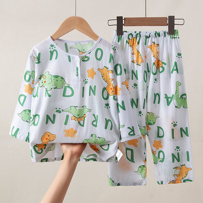 男童睡衣夏天棉绸薄款睡衣空调服
