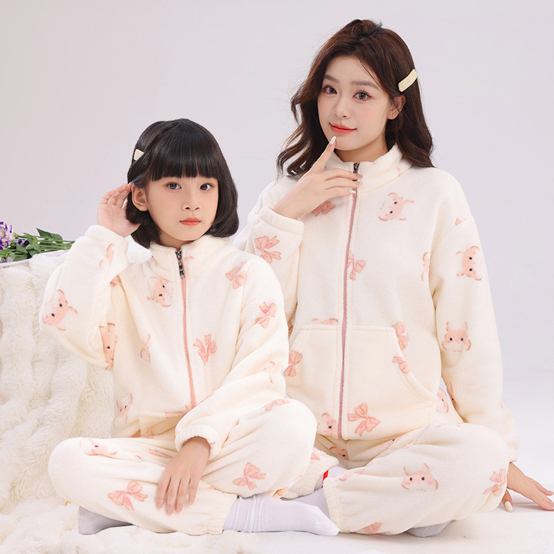 2026新款睡衣儿童秋冬季加厚法兰绒套装中大童男童女童立领家居服