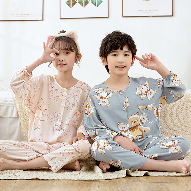 A类儿童棉绸睡衣套装青少年家居