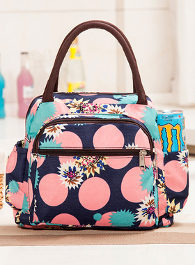 加厚多口袋防水牛津布艺手提包便当包妈咪包手拎饭盒袋大容量时尚